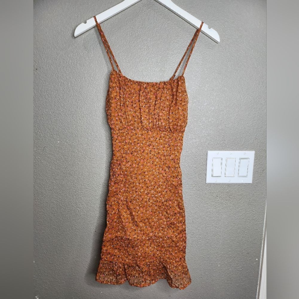 Leith burnt orange floral mini dress